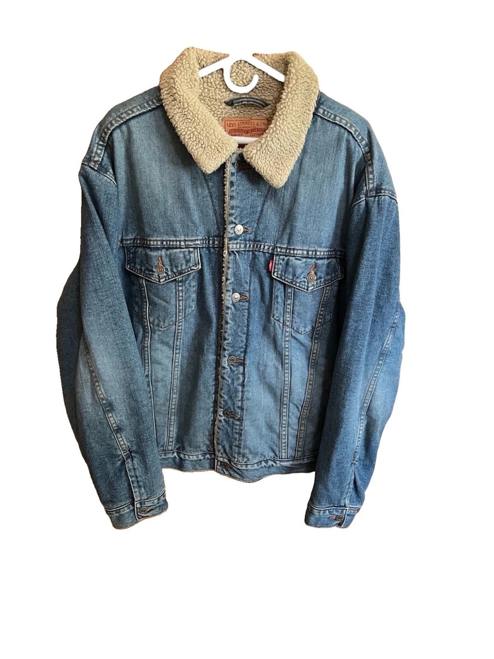 Vintage Levi’s 70520-0238 Sherpa Trucker Jacket XL Heavyweight Blue Denim Fade
